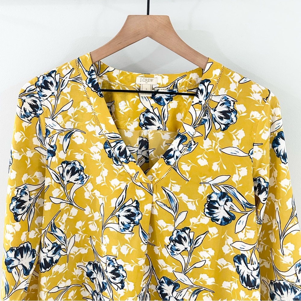 J. Crew Long Sleeve Floral Blouse Yellow Size Small - Picture 4 of 7